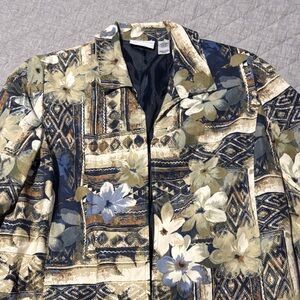 Alfred Dunner Floral Patchwork Jacket - Blue and Cream